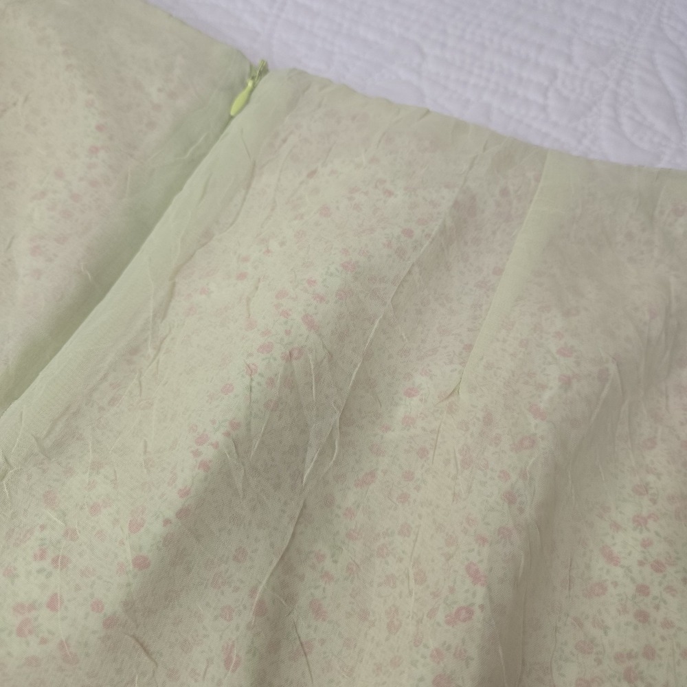 Vintage Apostrophe Sage Green Floral Layered Chiffon Midi Skirt Sz L 34 Waist - Picture 14 of 15